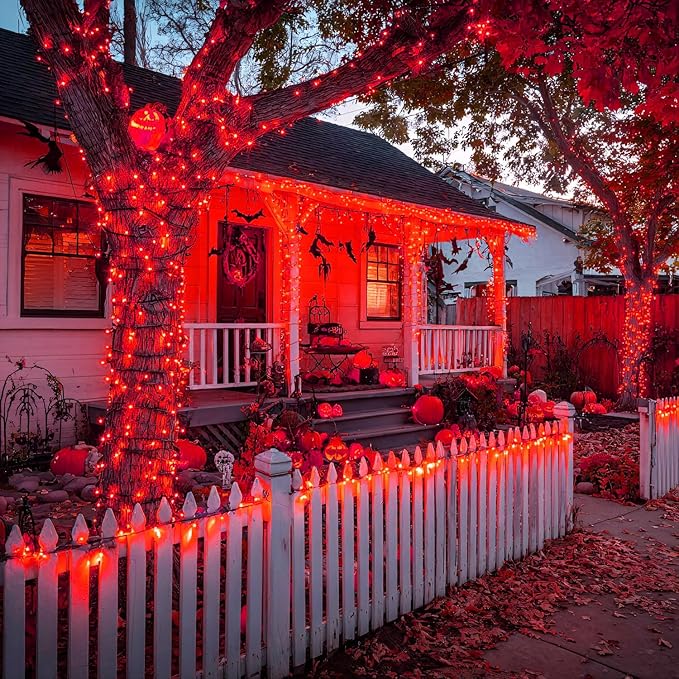 Nisocy 200 LED Red String Lights with Green Wire, Waterproof Christmas Tree Fairy Lights with 8 Modes, Indoor Outdoor Decorative Lighting for Holiday, Party, Garden, Patio(66FT)