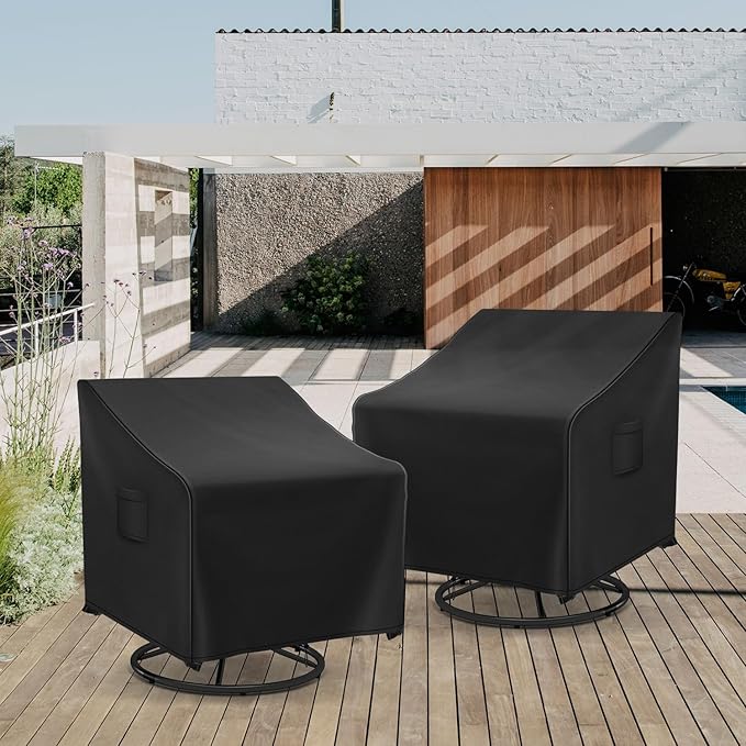 Outdoor Swivel Chair Covers Waterproof, Outdoor Rocking Chair Covers 2 Pack, Patio Chair Covers for Outdoor Furniture Fits up to 30W x 34D x 38.5H inches, Black