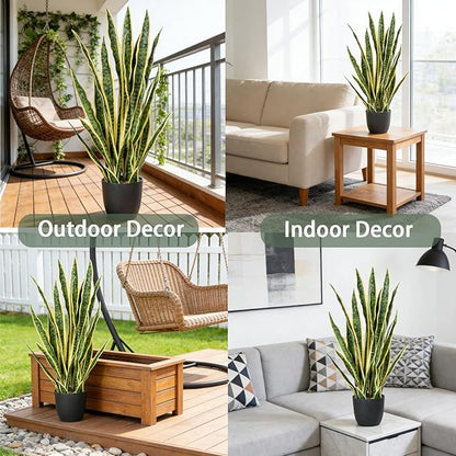 Artificial Snake Plant, 27" Fake Sansevieria with Basket, Faux Plants for Indoor Home Office Store Decoration, Perfect Faux Mother in Law Plants