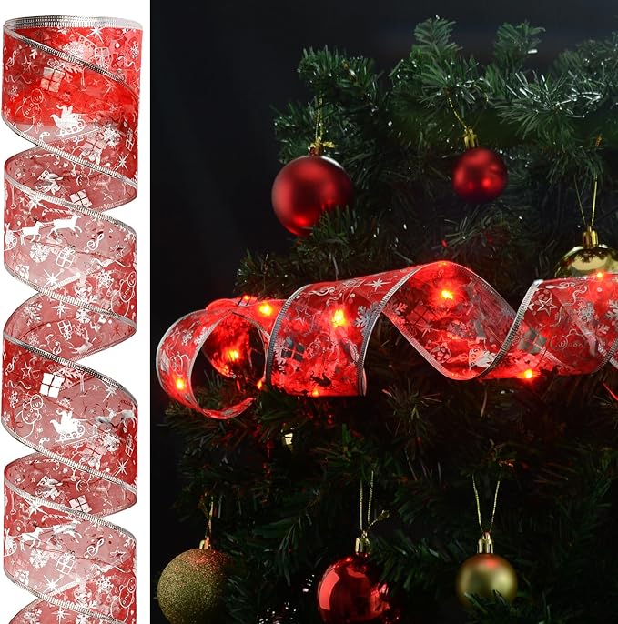 Christmas Decorations, 2.5Inch x 33Ft 100 Led Christmas Tree Ribbon Lights with Remote Control, Battery Operated & USB Powered 8 Lighting Modes Fairy String Lights with Timer for Xmas Decor