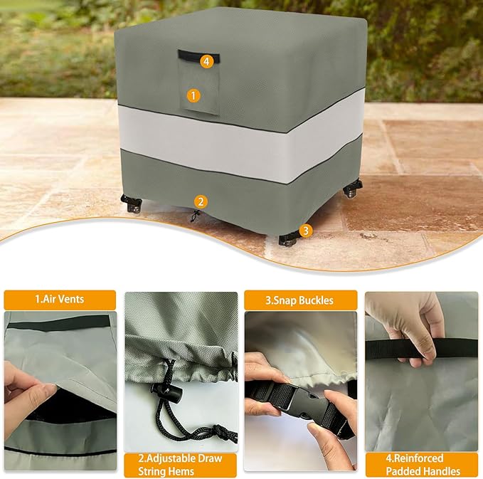 Patio Wicker Side Table Cover,22W x 22D x 18H inch,Waterproof Square Patio Small Side Table Cover,Suitable for 3-Piece Outdoor Wicker Patio Bistro Set Side Table Grey Green