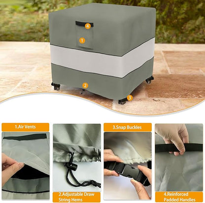 Patio Wicker Side Table Cover,22W x 22D x 18H inch,Waterproof Square Patio Small Side Table Cover,Suitable for 3-Piece Outdoor Wicker Patio Bistro Set Side Table Grey Green