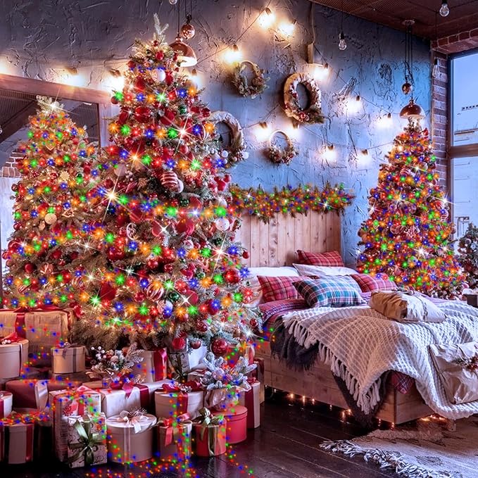 XURISEN 551FT 1400 LED Christmas Lights Outdoor Green Wire String Lights 8 Modes with Timer Memory Waterproof Fairy Light Plug in for Xmas Tree Wedding Yard Party Holiday Decorations(Multicolor)