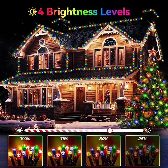 Hezbjiti 2 Pack 1000 LED 403 FT Christmas String Lights Outdoor, 8 Lighting Modes IP44 Waterproof Fairy Lights with Timer and Dimmable Function for Party Tree Decorations (Multicolor, Green Wire)
