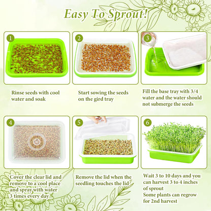 Legigo 8 Pack Seed Sprouter Trays with Lids- Soil-Free Cultivation Germination Tray, BPA Free Micro Greens Growing Trays Seed Sprouting Trays Kit with Germinating Paper for Wheatgrass, Beans and More