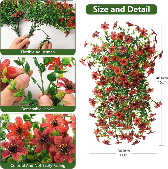 Artificial Hanging Flowers Plants for Outdoor Fall Decoration, 2 PCS Fake Silk Daisy Planter UV Resistant Look Real for Outside Patio Porch Home Autumn Decor (Red Brown)