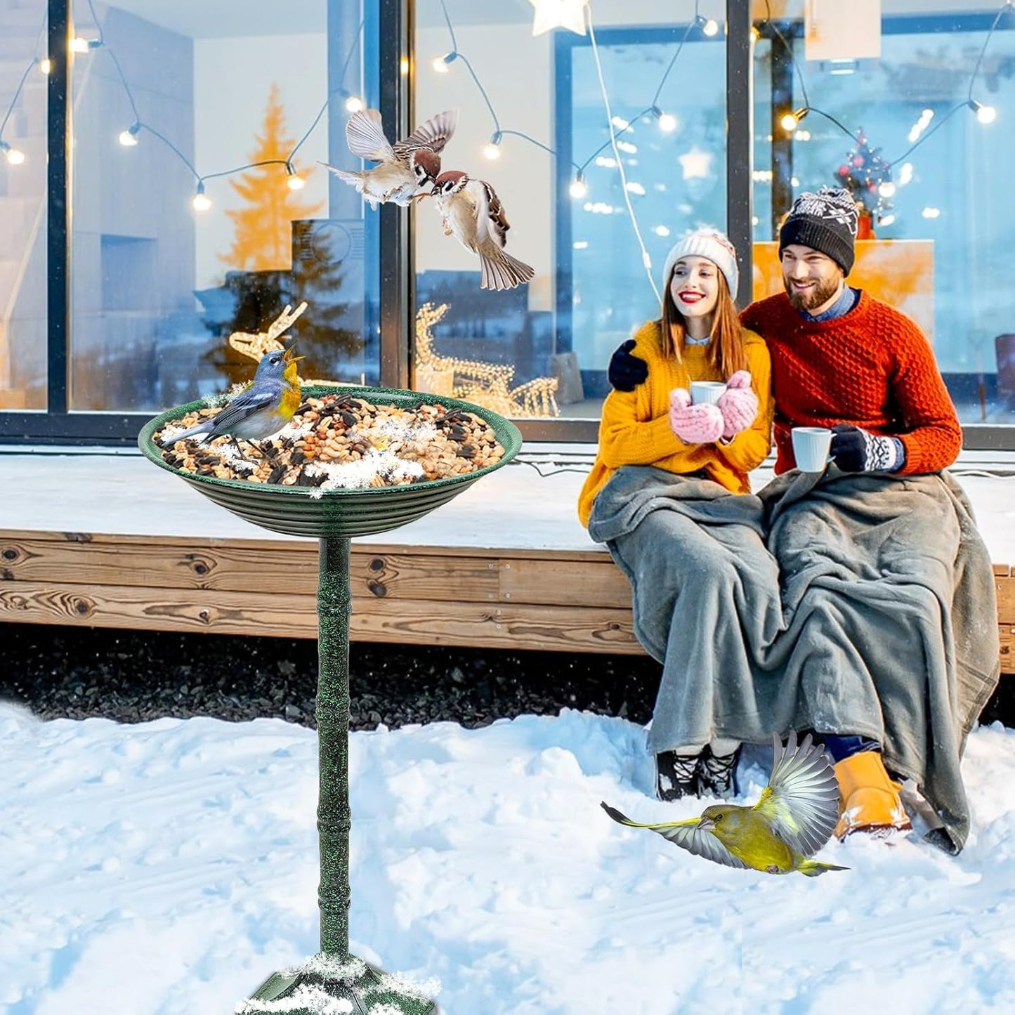 Bird Bath for Outside with Pedestal, Vintage Freestanding Garden Metal Birdbaths & Birdfeeder, Birdbaths Bowl Bird Baths for Outdoors Yard Garden Lawn Decor, Upgrade Dual-use Base (Dark Green)