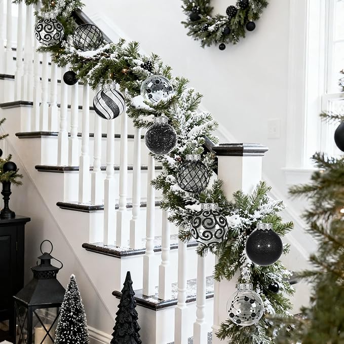 Ouddy Decor 36 Pcs Clear Christmas Ball Ornaments, 2.36" Shatterproof Black Plastic Christmas Ornaments Set Decorative Hanging Transparent Baubles for Xmas Tree Holiday Party Decor, Black