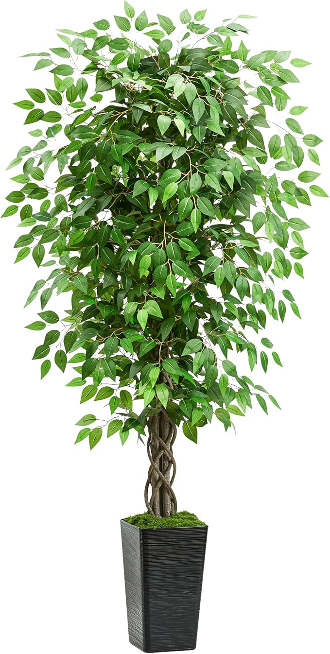 Artificial Ficus Tree 5FT Faux Plants Indoor Tall Fake Plants with Black Square Planter, Green Lifelike Lush Fake Ficus Tree for Home Living Room Bedroom Outdoor Balcony House Office Decor