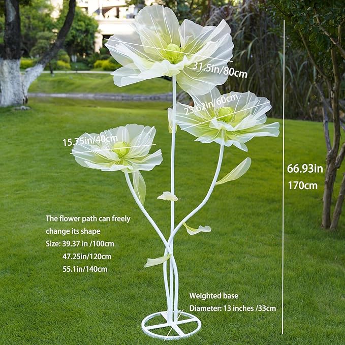 Giant Flowers for Decoration,3-Head Large Artificial Silk Flower with Standing Stems and Base for Party Banquet Wedding Reception Background Decor Home Decor (Cyan Gradient)