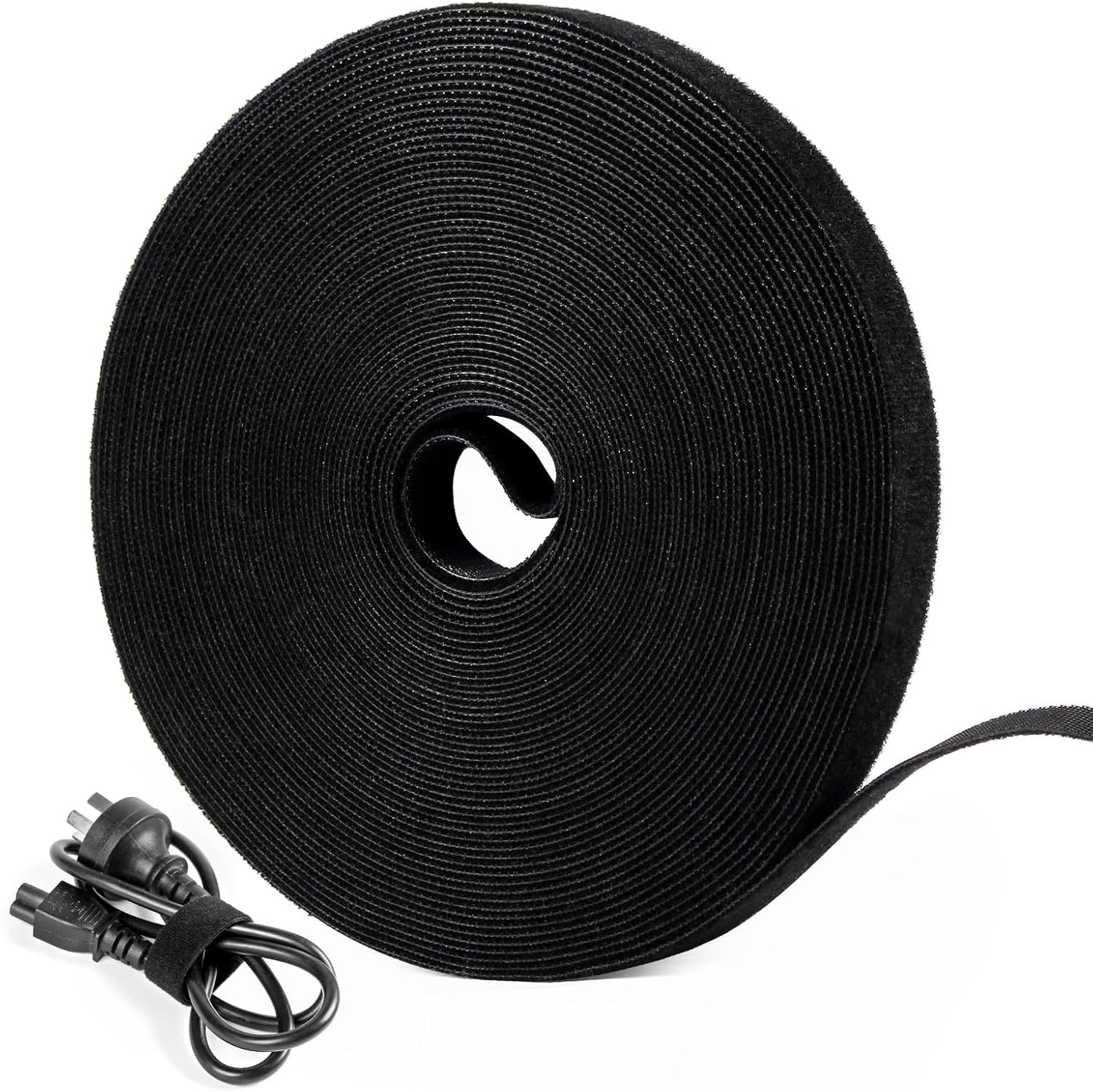 OneLeaf 46ft x 1/2inch Fastening Cable Ties Roll, Reusable Self-Gripping Strips, Double Sided Hook and Loop Tape Cable Management, Cut to Length Straps, Black Heavy Duty Wire Management