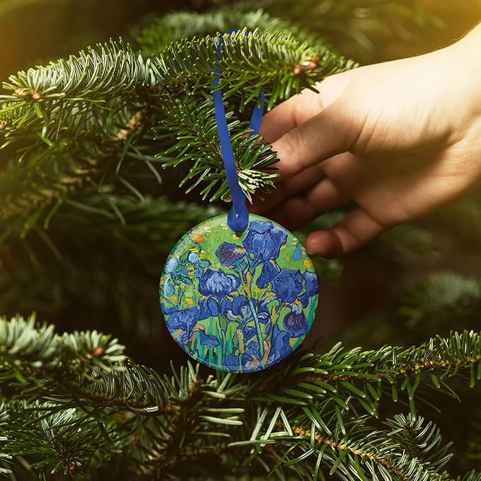 Christmas Tree Ornament, Porcelain Van Gogh Irises fine Art Keepsake Ornament by RainCaper