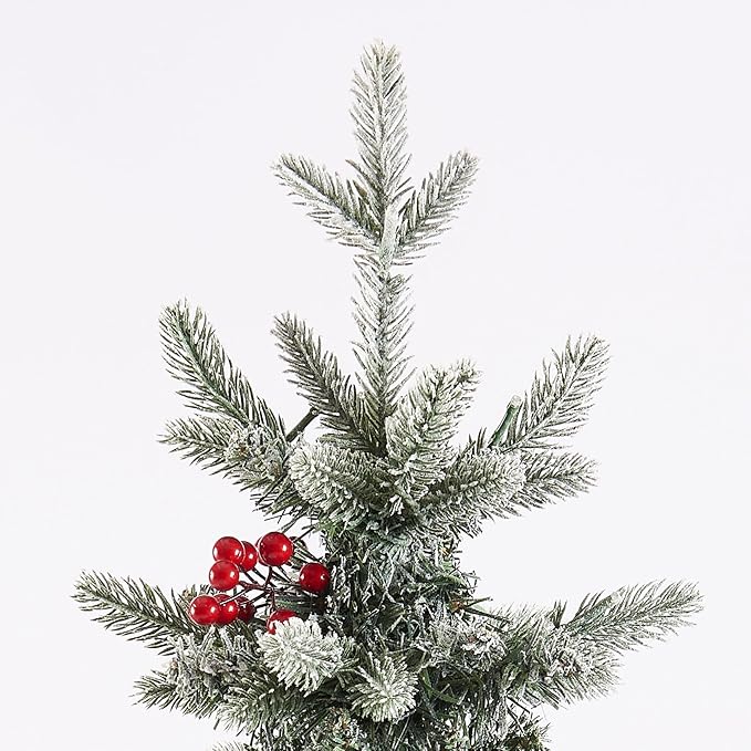 Small 3.5 FT Pre-Lit Christmas Tree with Ligths Snow Flocked Tabletop Christmas Tree with Sleigh Base for Home Office Xmas Decor, Battery Operated and Timer Function