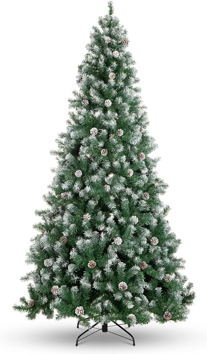 Best Choice Products 6ft Pre-Decorated Holiday Christmas Tree for Home, Office, Party Decoration w/ 1,000 PVC Branch Tips, Partially Flocked Design, Pine Cones, Metal Hinges & Base