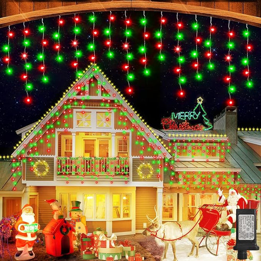 53FT Christmas Lights Outdoor, 486 LED Outdoor String Lights Waterproof Plug in with 8 Modes & Timer, Christmas String Lights for Tree Party, Garden, Holiday Decorations（Red+Green）