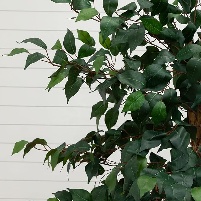 Nearly Natural 6ft. Triple Trunk Ficus Artificial Tree with Natural Trunks in Handmade Natural Jute and Cotton Basket Planter