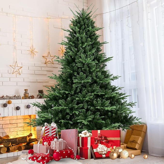 Full Realistic Christmas Tree, 6ft Artificial Christmas Tree with 1610 PE&PVC Flame-Retardant Tips, Unlit Spruce Christmas Tree, Auto Hinged Faux Xmas Tree for Home Office Holiday Decor