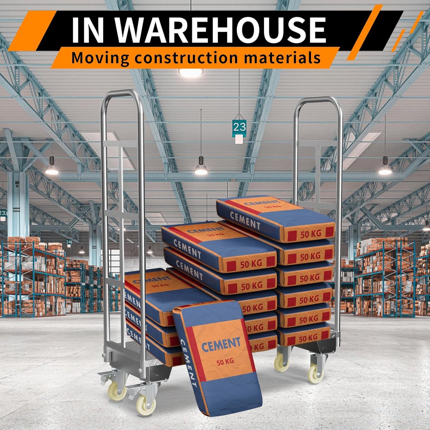 U-Boat Platform Truck Cart, 16 x 48 Inch Narrow Aisle Flatbed Truck w/6PCS Wheel Caster 2000LBS Weight Capacity Heavy Duty Platform Dolly with Removable Handles for Warehouse, Storage Room