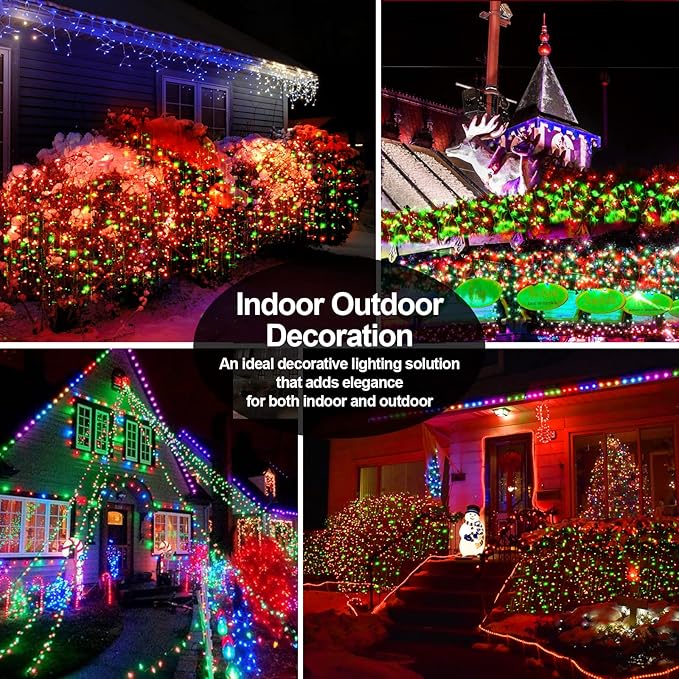 200 FT 500 LED Christmas Lights Outdoor Decorations Super Long Fairy Lights Waterproof 8 Modes Timer Clear Wire String Lights for Outside House Tree Patio Yard Wedding Party Holiday-Red & Green