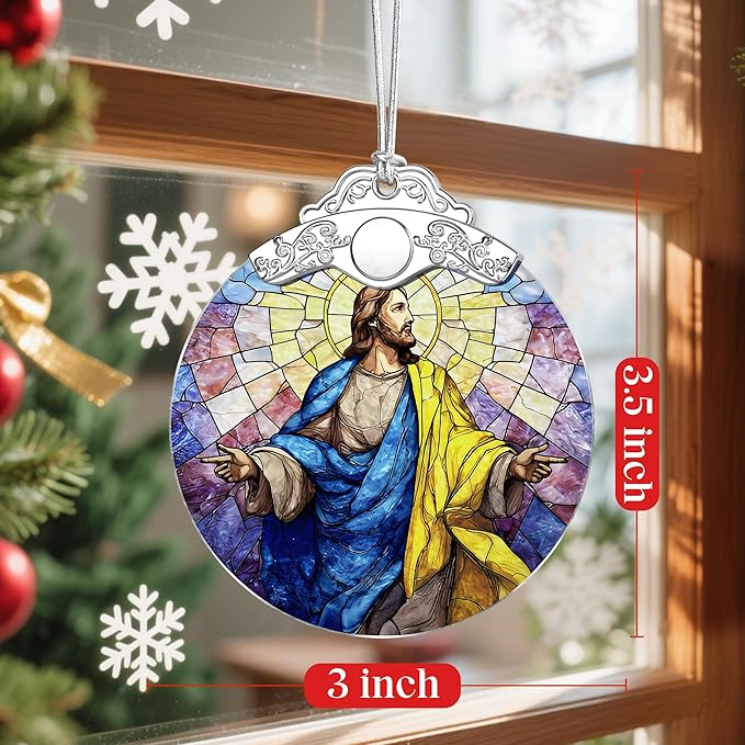 Jesus Christ Stained Glass Ornament, Christmas Ornament, Christmas Tree Decoration, Christian Religious Decor, Easter Resurrection Gift, Gift for Christian, Religious Gift