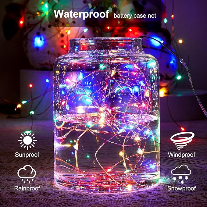 4 Pack 16.4ft Battery Operated String Lights with Timer, Multi Color with Synchronized Twinkle Mode, Fairy Lights Battery Powered, 50 LED, Idea for Christmas Bedroom Party Wedding