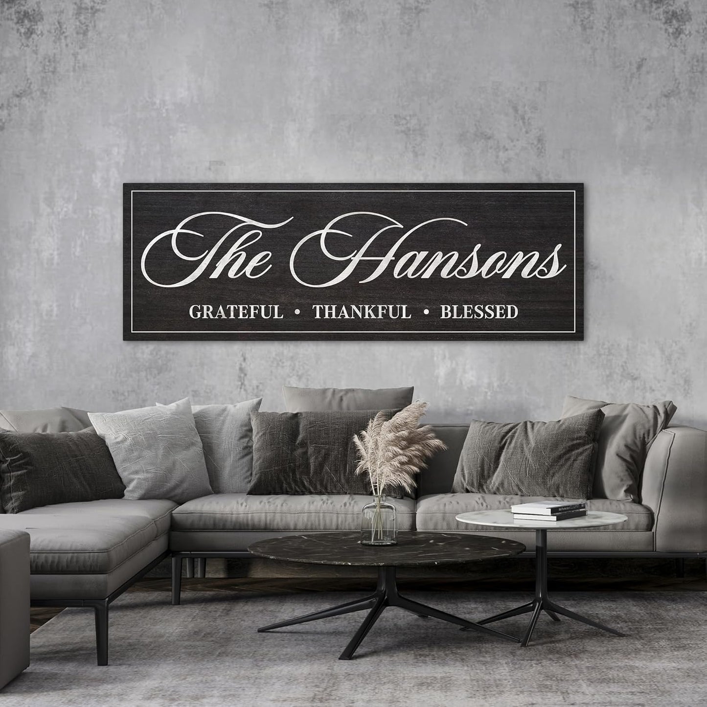 AWESOMETIK Personalized FAMILY NAME Sign Canvas THANKFUL • LOVED • HAPPY • BLESSED Custom Sign, Home Sign, Cabin Sign, Basement Sign, Home Bar Decor