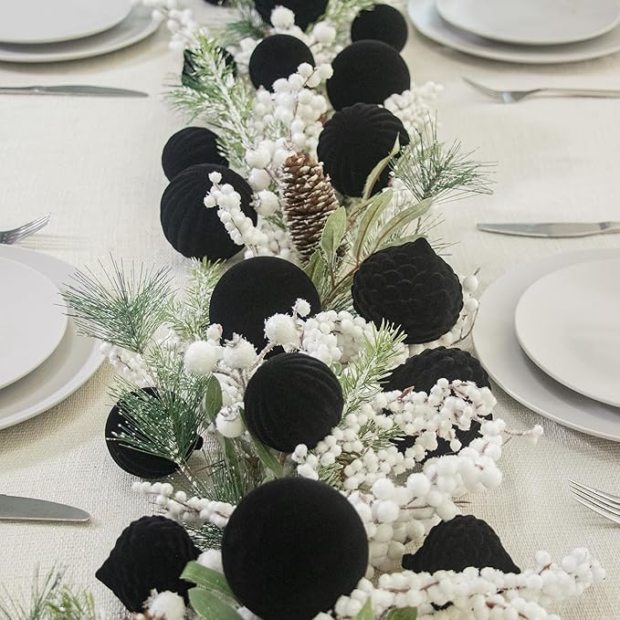 KI Store Black Velvet Christmas Balls 25pcs Flocked Christmas Tree Ornaments for Xmas Holiday Hanging Decor