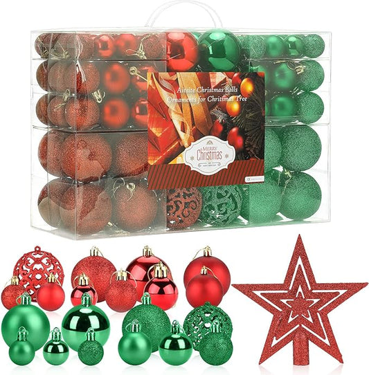 Aitsite 100 Pack Christmas Tree Ornaments Set Mini Shatterproof Holiday Ornaments Balls for Christmas Decorations (Red and Green)