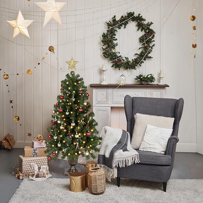 VINGLI 4ft Prelit Artificial Christmas Tree with 120 Warm White Lights, 211 Branches Tips, Xmas Entrance Tree Holiday Party Decorations