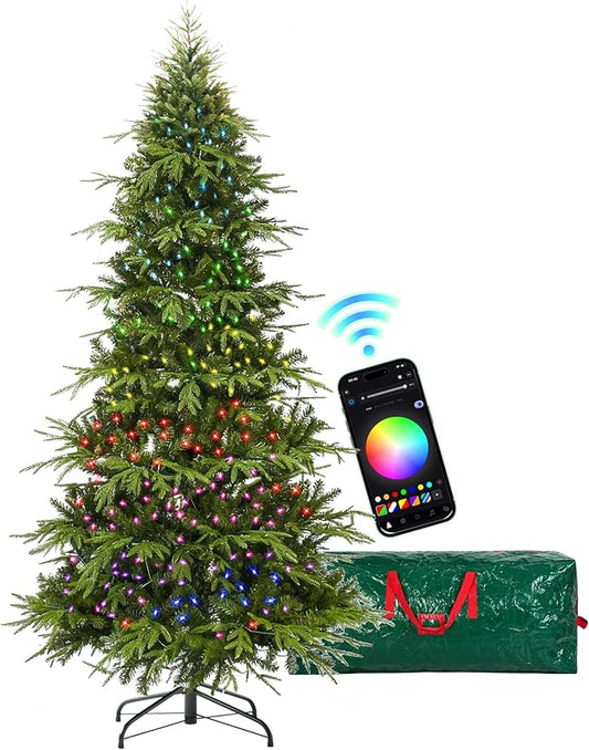 HOLLO STAR 7.5 ft Prelit Pencil Christmas Tree with 400 LED Lights, App Control, Aspen Artificial Christmas Tree, Multi-Color RGBW Lights, 1639 PE & PVC Branch Tips, Skinny Xmas Tree, for Home, Party