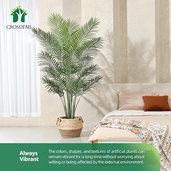 Artificial Areca Palm Plant 6Ft Fake Tropical Palm Tree, Perfect Faux Dypsis Lutescens Plants in Pot for Indoor Outdoor House Home Office Garden Modern Decoration Housewarming Gift,1Pcs