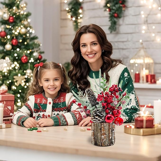 Small Christmas Tree, Artificial Mini Tabletop Decorations with Pine Cones Red Berries for Home Party Christmas Decorations Winter Indoor Outdoor