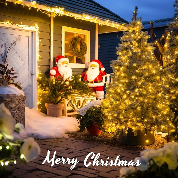 JMEXSUSS 230ft 720 LED Warm White Christmas String Lights Outdoor, Plug-in Outdoor String Lights with Remote Control, Clear Wire 8 Modes Christmas Tree Light for Bedroom Tree