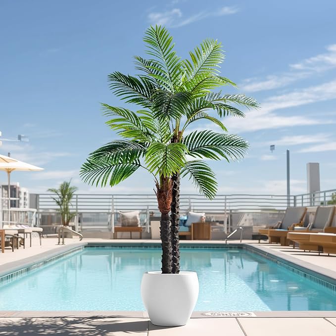 6.2FT Artificial Phoenix Palm Tree Artificial Plants Indoor Outdoor Large Faux Coconut Silk Palm Tree Tropical Fake Tree Faux Sago Palm Plant for Modern Farmhouse Yard Outside Patio Poolside