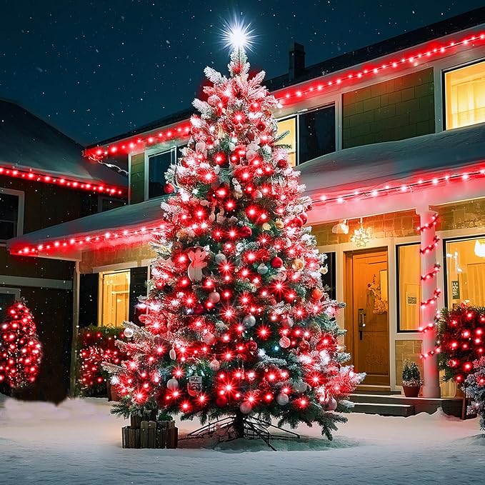 KNONEW 600ft 1500 LED String Lights Outdoor Christmas Lights 8 Modes & Timer Fairy Light Plug in Waterproof LED String Lights for Xmas Yard Tree Wedding Party Holiday Decorations (Red)