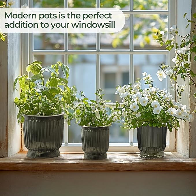 T4U 4.8 Inch Self Watering Plant Pot, 4 Pack Self Watering Pots, Self Watering Planter with Reservoir, Small Self Watering Pots for Indoor Plants, African Violets (4 Pack 4.8", Translucent Gray)