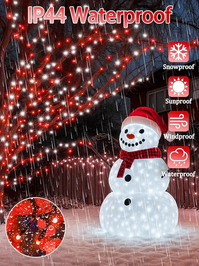 2-Pack 66FT 200 LED Christmas Lights, 13 Modes Extendable Christmas Tree Lights with Timer & Memory, Waterproof Twinkle Fairy Lights Green Wire Outdoor String Lights Indoor for Xmas Tree (Red White)