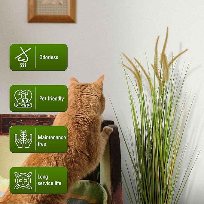 KOL 4ft Artificial Horsetail Grasses (2-Pack) - 47.2in Tall Realistic Faux Plants for Indoor Outdoor, Potted Fake Grass Decor for Home Office Wedding, Low Maintenance Houseplant Gift