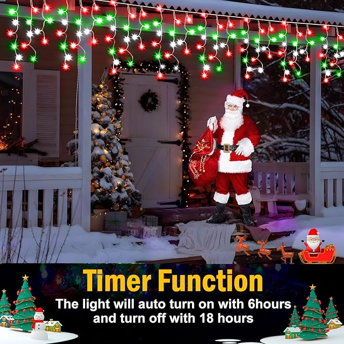 Christmas Lights, 49FT 480 LED Ice Lights for Outside House Clear Wire Twinkle Light with 8 Modes Timer Waterproof for Christmas Party Tree Holiday Patio Yard Home Decor(Red Green and Cool White)