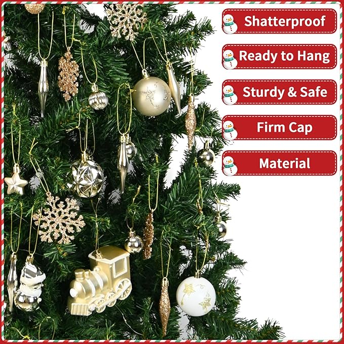 70 Pcs Christmas Ball Ornaments Set，Shatterproof Gold Ornaments for Xmas Tree，Christmas Ball Tree Hanging Ornaments for Christmas Decoration (Gold)