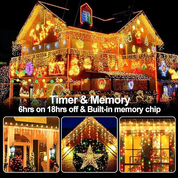 65 FT 640 LED Christmas Lights Outdoor Decorations Clear Wire String Lights Plug in 120 Drops 8 Modes Memory Timer Connectable Curtain Fairy Lights Waterproof for Holiday Wedding Party-Warm White