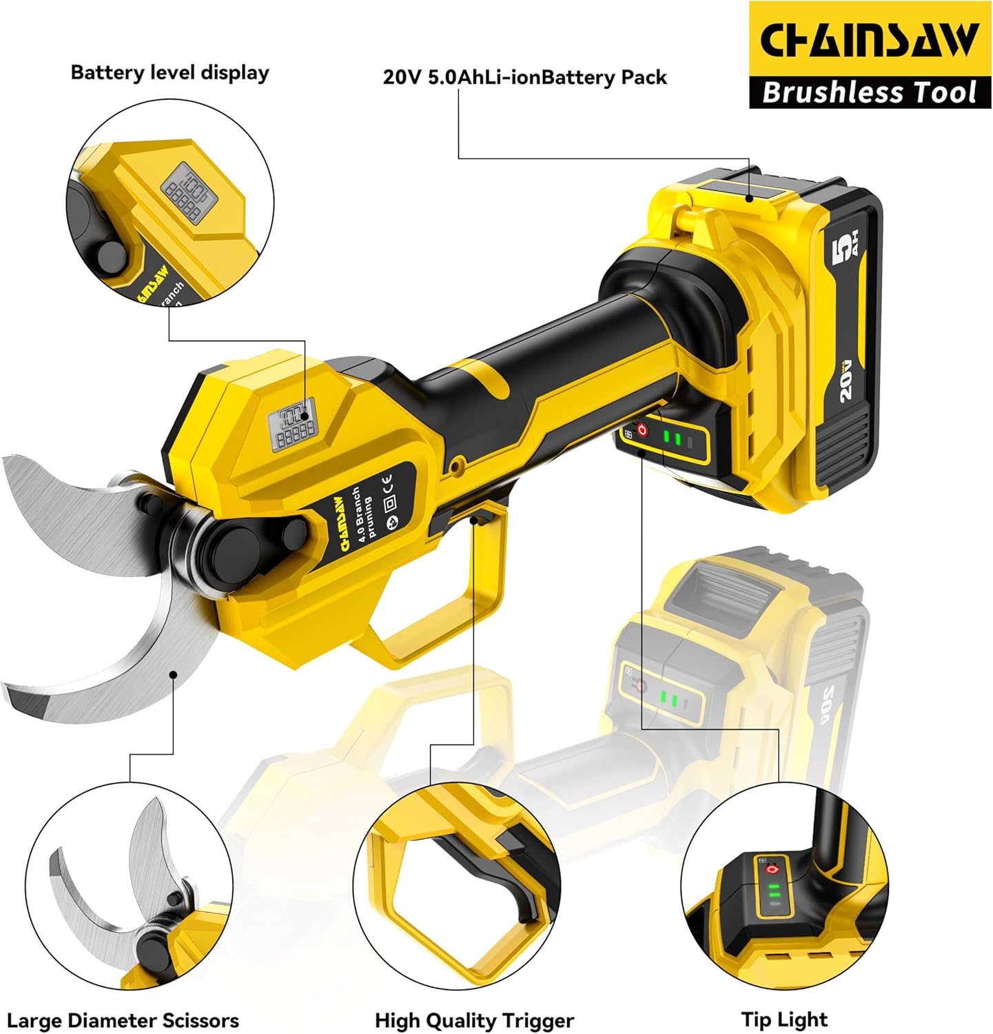 2-IN-1 Electric Pole Pruning Shears Cordless Compatibility with DW 20V MAX Battery, 1.6" Cutting Diameter Pruner, 14.8 FT MAX Extension Pole Saws for Tree Trimming(NO Battery) (Pruning Shears-1)