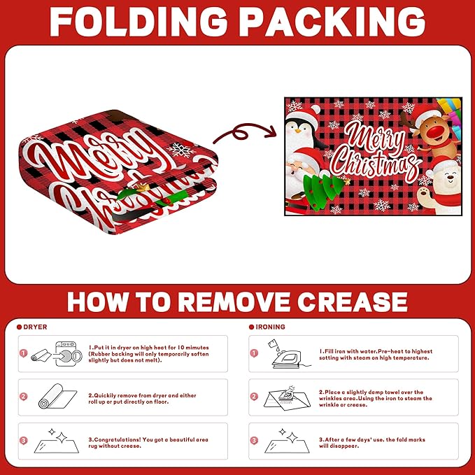 Merry Christmas Rug,Christmas Trees Decorative Indoor Bedroom Xmas Winter Welcome Door Mat Anti-Slip Rubber Area Rug for Seasonal Holiday Decoration,71" X 47"