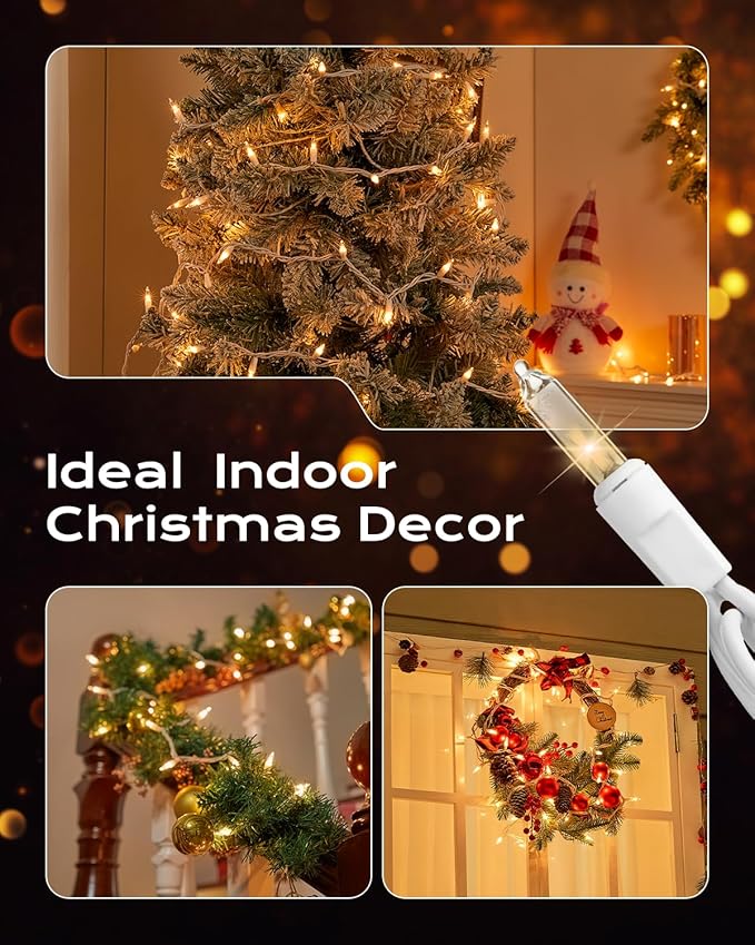 Brightown Christmas Lights, 100-Count 25ft Clear Incandescent Bulb Mini String Lights for Indoor Holiday Decor, Christmas Tree Garland Wedding Party Multi-Use Decoration, White Wire