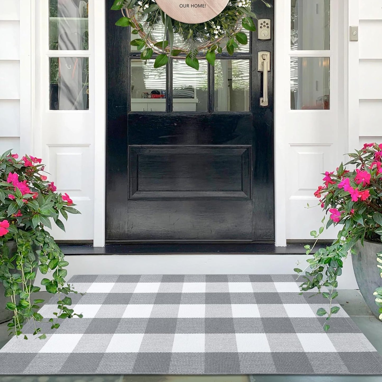 IOHOUZE Buffalo Plaid Checkered Rug 27.5" X 43" Front Door Mats, Washable Area Rugs for Front Porch Decor, Spring Summer Welcome Mats Outdoor, Gray White Rug for Farmhouse/Entryway/Home Entrance