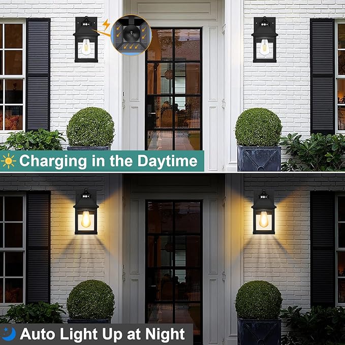 Solar Porch Lights Outdoor, Solar Sconce Lights Outdoor with Motion Sensor, Waterproof Wall Light with Clear Panel for Garage, Porch, Yard, Front Door,5.8 * 5.8 * 11.8in
