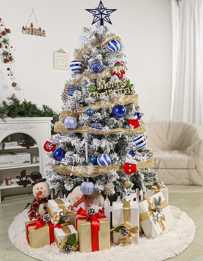 SHareconn 80mm Christmas Balls Ornaments,12PCS Colored Shatterproof Plastic Decorative Hanging Tree Decorations Baubles Set for Xmas Tree Decor Holiday Party Wedding Decoration with Lanyard,Blue&White