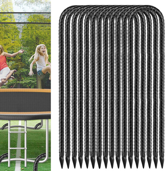 Black Trampoline Stakes Anchors High Wind 12inx6mm Galvanized U Hook 12pcs Rebar Stakes – Heavy Duty Ground Anchors for Trampoline,Yard & Inflatable,Landscape Metal Stakes for Outdoor Decorations