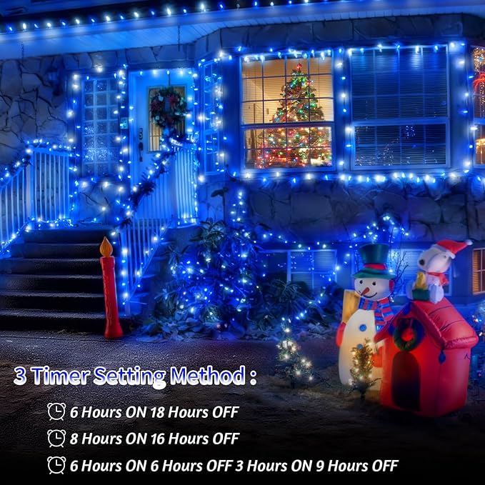 403 FT 1000 LED Christmas Lights Outdoor Decorations Super Long Fairy Lights Waterproof 8 Modes Timer Clear Wire String Lights for Outside House Tree Patio Yard Wedding Party Holiday-Blue&White