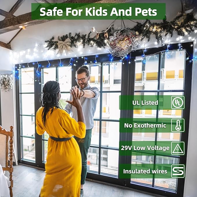 648 LED Outdoor Christmas Lights with 144 Drops, 66ft Christmas Fairy Lights with 8 Modes Timer, Twinkly Lights Waterproof for Indoor Outside Eaves Yard Holiday Wedding Party Decor Blue & CoolWhite